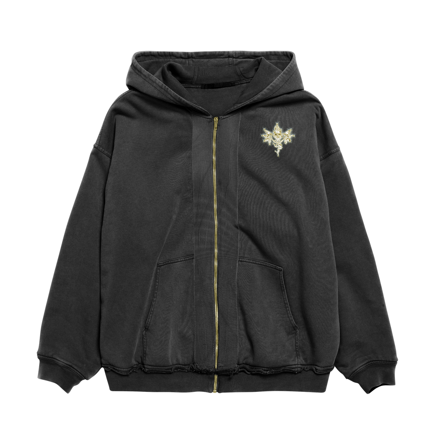 UP2NOGOOD Zip-Through Boxy Hoodie – (Gold) - BROKEN YET FLAWLESS