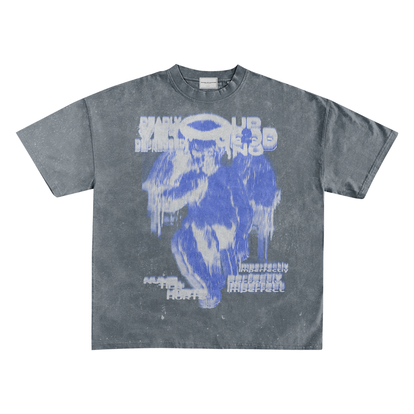 UP2NOGOOD Hand-Frayed Sunfade Graphic T-Shirt – (Blue) - BROKEN YET FLAWLESS