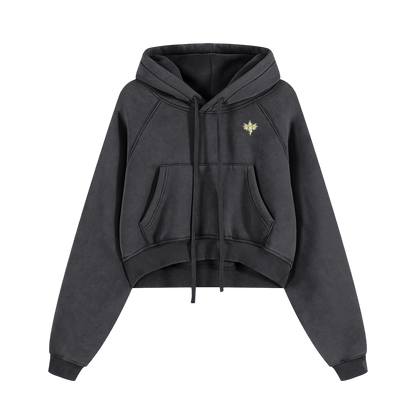 UP2NOGOOD Snow Washed Cropped Hoodie – (Gold) - BROKEN YET FLAWLESS